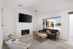 TV, fireplace, stereo - Modern Home with Heated Pool and Hot Tub! Dog Friendly! Firepit! (Palm Springs)
