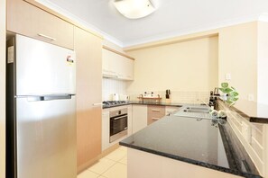 Fridge, microwave, oven, dishwasher