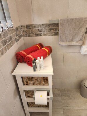 Haartrockner, Handtücher, Seife, Toilettenpapier