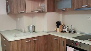 Apartment | Private kitchen | Fridge, microwave, oven, stovetop