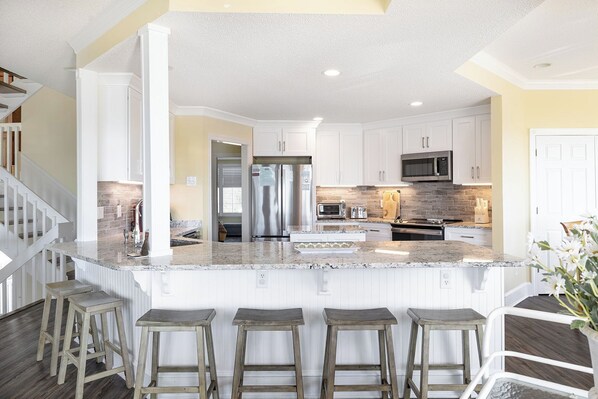 Fridge, microwave, oven, dishwasher