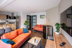 TV, DVD player, books