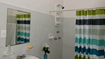 Shower, towels, soap, shampoo