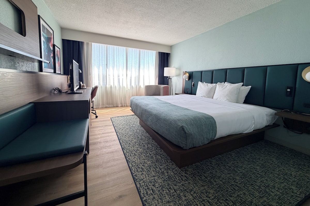 Escritorio, tabla de planchar con plancha, wifi gratis y ropa de cama