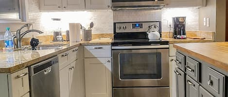 Fridge, microwave, oven, dishwasher
