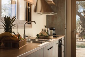 Fridge, oven, dishwasher, coffee/tea maker
