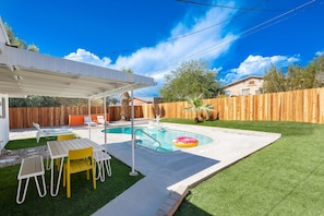 Outdoor pool, a heated pool - Desert Pool Home w/ Private Pool, Game Room & Fenced Yard, Sleeps 8 (Desert Hot Springs)