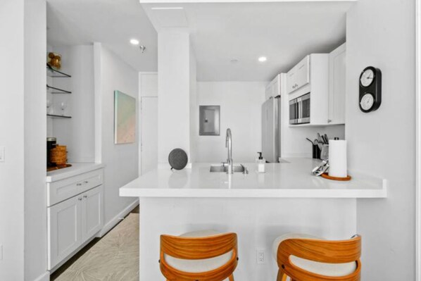 Sleek white breakfast bar