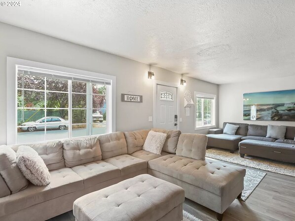 Smart TV, fireplace, video games, table football