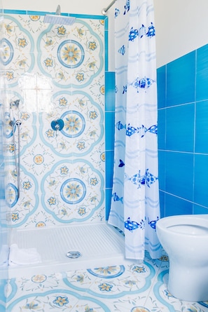 Shower, hair dryer, bidet, towels