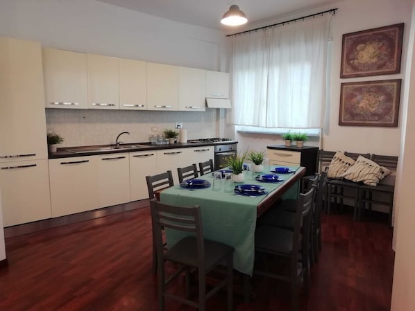 Fridge, oven, stovetop, cookware/dishes/utensils