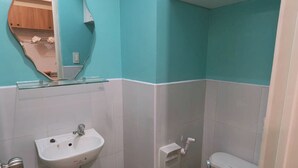 Dusche, umweltfreundliche Kosmetikartikel, Haartrockner, Bidet