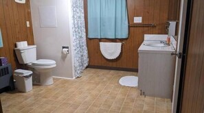 Shower, towels, soap, toilet paper - Family-friendly home in peaceful village setting, super clean,"The Rose Cottage" (Herndon)