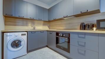 Fridge, microwave, oven, toaster