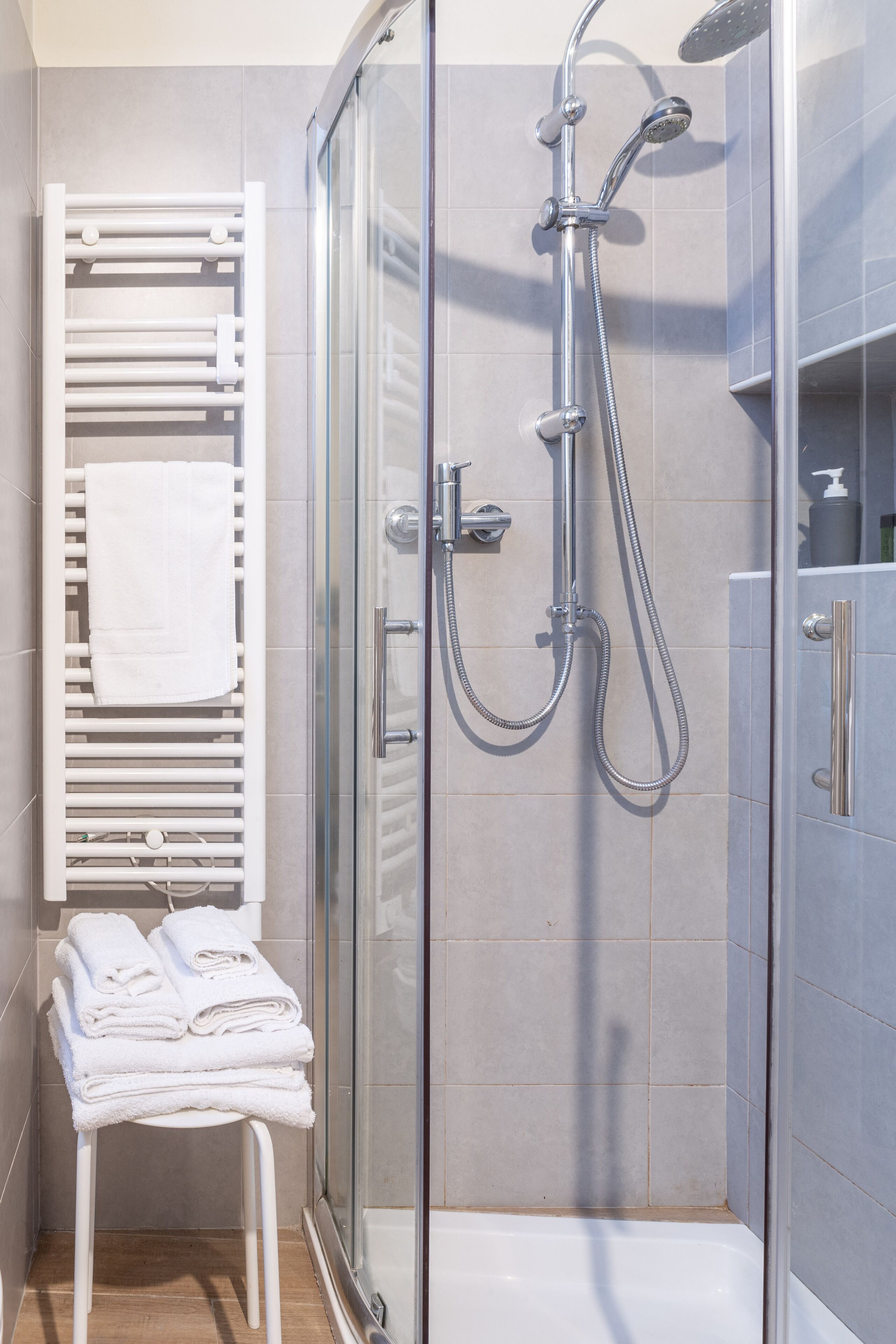 Regadera, secadora de cabello, bidet, toallas 