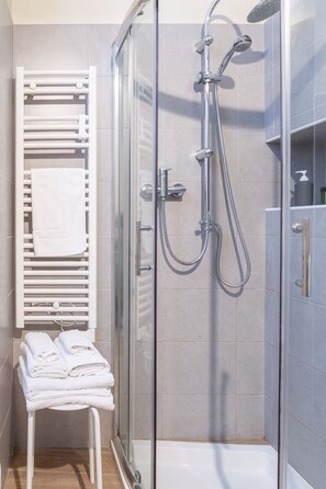 Regadera, secadora de cabello, bidet, toallas 