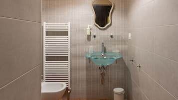 Regadera, secadora de cabello, bidet, toallas