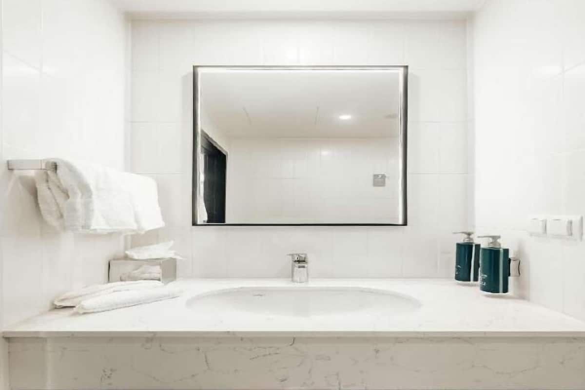 Bathroom | Shower, hair dryer, towels, soap