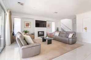 TV, fireplace