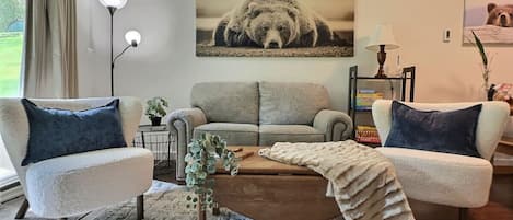 Een smart-tv, een open haard, videogames en boeken