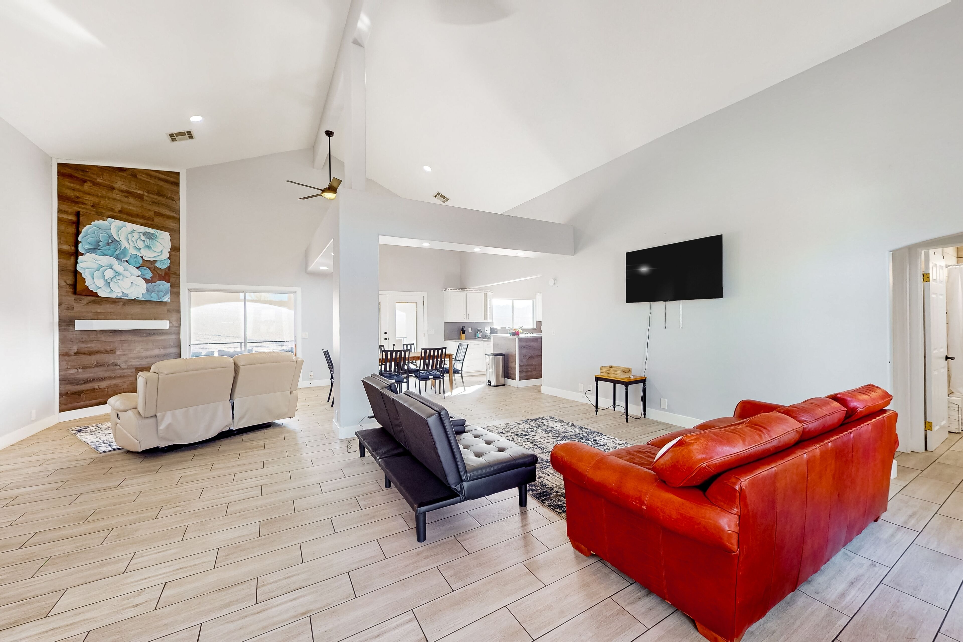 Dog-friendly home with firepit, balcony, mountain views, streaming, & cornhole