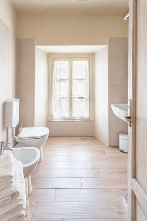 Regadera, secadora de cabello, bidet, toallas 