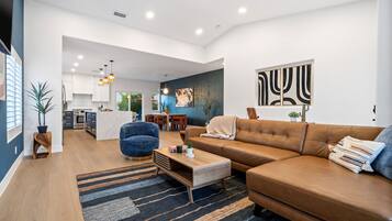 Smart TV, fireplace, video games, table football