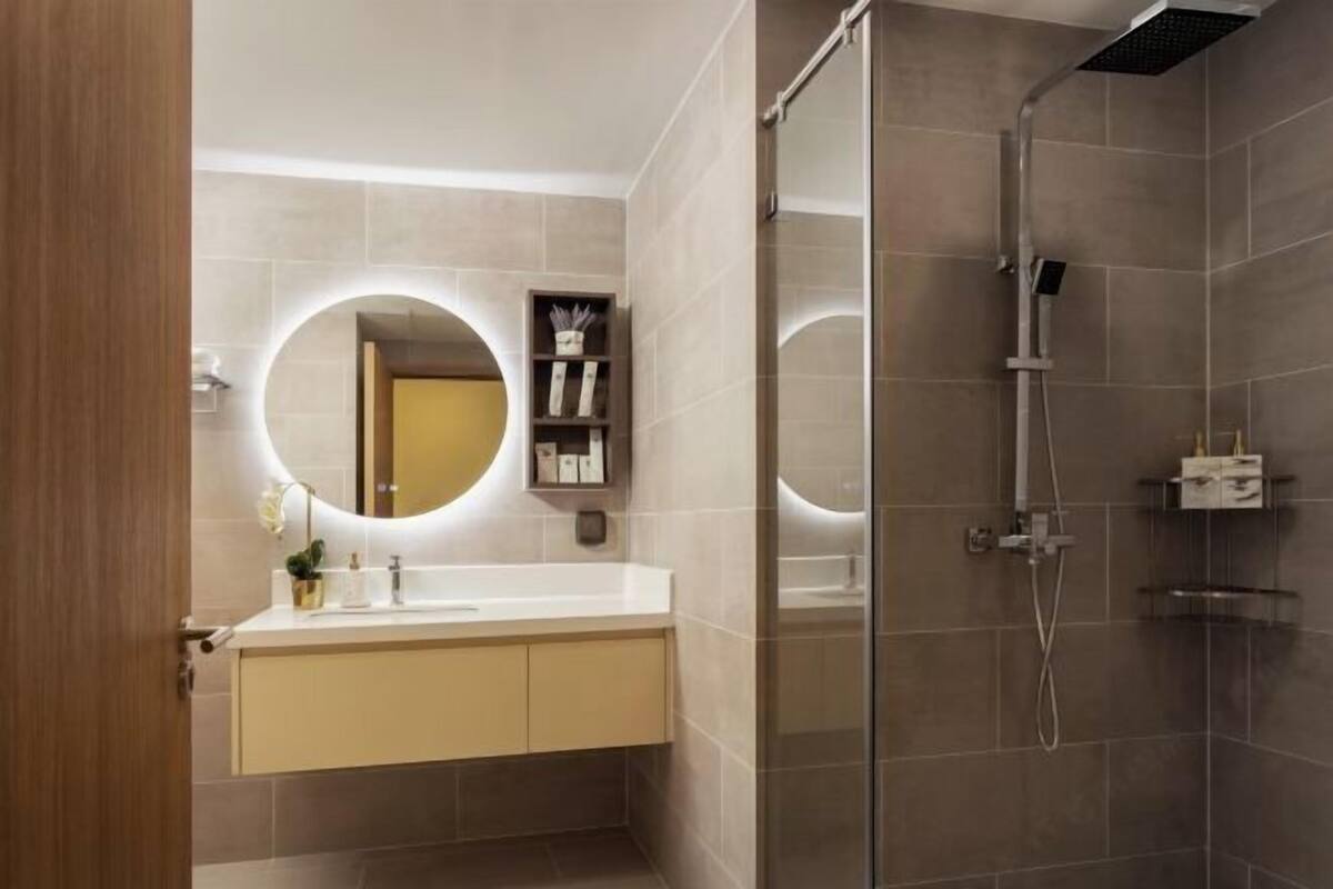 Bathroom | Shower, hair dryer, bathrobes, slippers