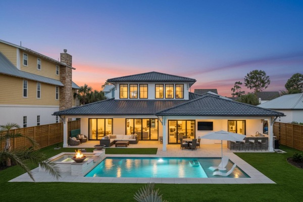 Large private backyard with *heated pool and *hot tub