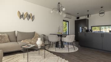 TV connectée, cheminée, chaîne hi-fi