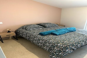 1 chambre, bureau, fer et planche à repasser, lit parapluie