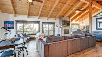 Télévision, cheminée, livres