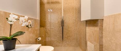 Regadera, secadora de cabello, bidet, toallas
