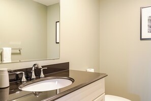 Hair dryer, bidet, towels, soap