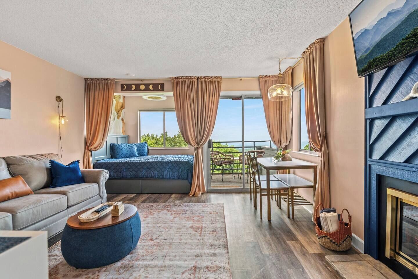 Smart TV, fireplace, video games