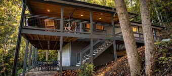 Charming Bear: Secluded Mountain Cabin w/ Firepit, Views, 2 Living Areas & Pets!