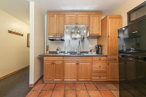 Fridge, microwave, stovetop, coffee/tea maker - Studio w/Kitchen 2nd Floor #217 at Donner Lake Village (Truckee)