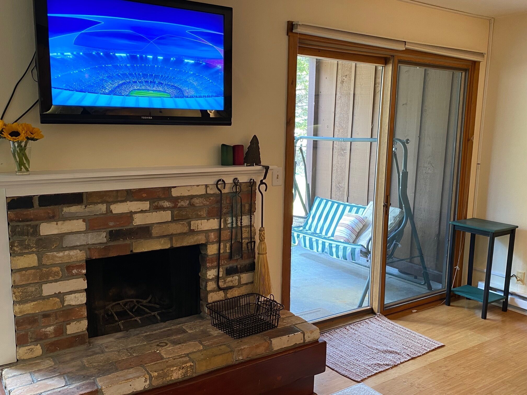 TV, fireplace