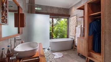 Eco-friendly toiletries, hair dryer, towels, soap