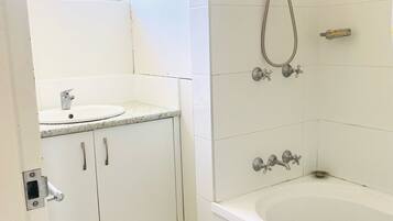 Hair dryer, bidet, towels, soap