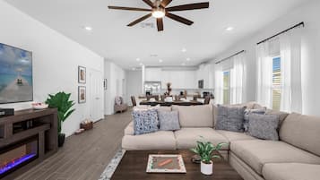 Smart TV, fireplace, video games, books