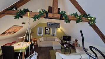 TV, books, music library, stereo