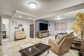 Télévision, cheminée, jeux vidéo, espaces bureaux