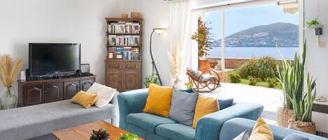 Televisión y chimenea