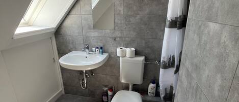 Dusche, Haartrockner, HandtĂŒcher, Seife