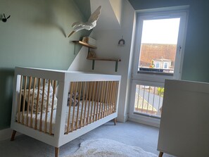 2 bedrooms, desk, iron/ironing board, travel crib