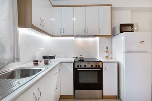 Fridge, oven, stovetop, coffee/tea maker - Apartment 'Dionysia Room 4' with Private Garden, Wi-Fi and Air Conditioning (Lefkada)