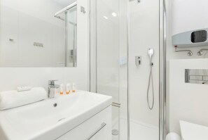 Douche, sèche-cheveux, shampoing