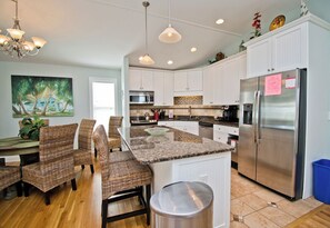 Fridge, microwave, dishwasher, coffee/tea maker - Shore Beats Workin', Almost Oceanfront House in Pine Knoll Shores, NC! (Pine Knoll Shores)