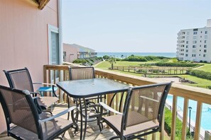 Outdoor dining - Sound Of The Sea North 205, Oceanview Condo in Emerald Isle, NC! (Emerald Isle)